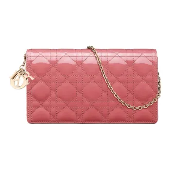 DIOR Lady Dior Cow Leather Card Holder Coin Purse One Shoulder Crossbody Clutch Women's Thistle Pink