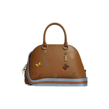 COACH Katy Leather Dome Bag Handbag Crossbody Bag Large Size Women's Brown & Blue
