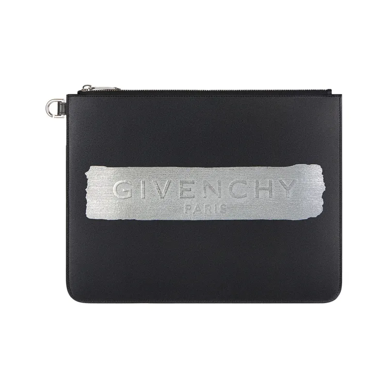Givenchy Cow Leather Clutch Men's Black Silver Multicolor-0