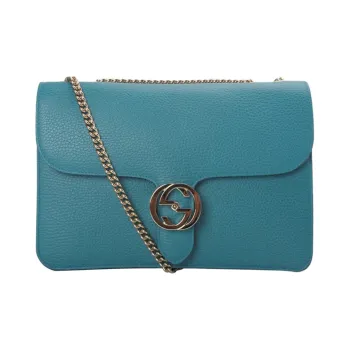 GUCCI Litchi Grain Leather Messenger Bag Trunk Bag Crossbody Bag Shoulder Bag Women's Peacock Blue