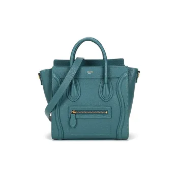CELINE Luggage Cow Leather Handbag Shoulder Bag Crossbody Bag Women's Gray Blue