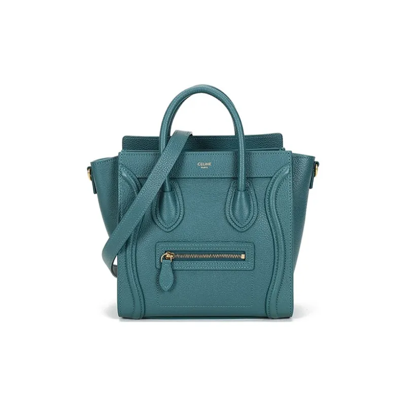 CELINE Luggage Cow Leather Handbag Shoulder Bag Crossbody Bag Women's Gray Blue-0