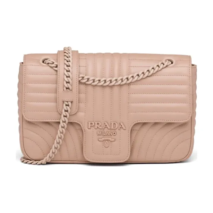 PRADA Diagramme Calfskin Shoulder Bag Crossbody Bag Women's Pink Beige-0
