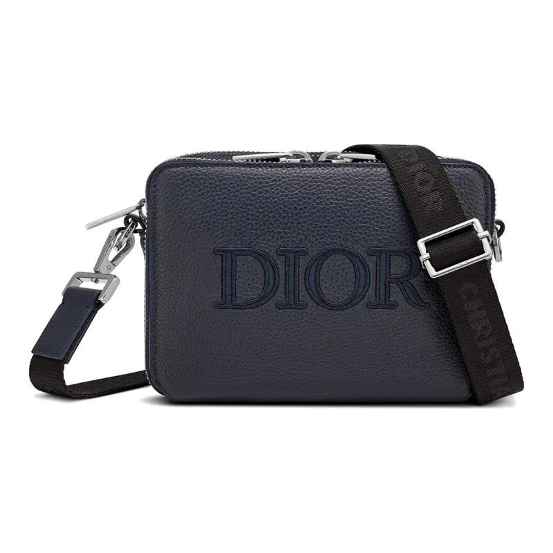 DIOR Grained Calfskin Messenger Bag Crossbody Bag Shoulder Bag Men's Navy-0