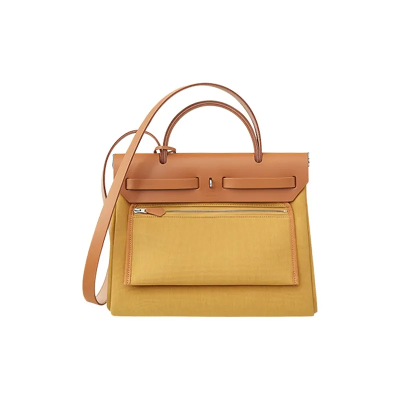 HERMES Herbag Zip Cow Leather Handbag Shoulder Bag Crossbody Bag Women's Ginger Yellow-2