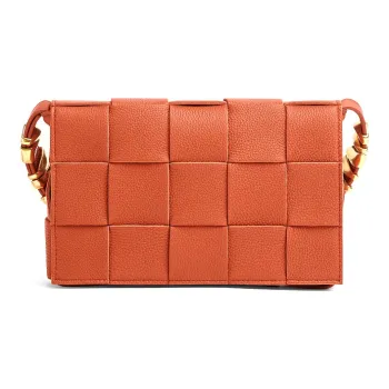 Bottega Veneta CASSETTE Cow Leather Tofu Bag, Camera Bag, Shoulder Bag Unisex Orange