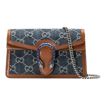 GUCCI Dionysus Logo Denim Messenger Bag Gray Blue