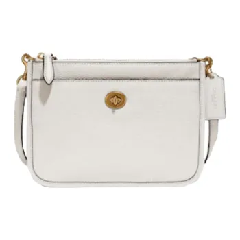 COACH Turnlock Litchi Grain Leather Shoulder Bag Crossbody Bag Small Size Women's White
