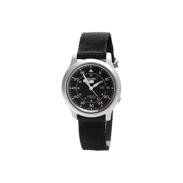 SEIKO Automatic Mechanical Movement Polyester Strap Watch Men's Watches Black Dial SNK809K2-0