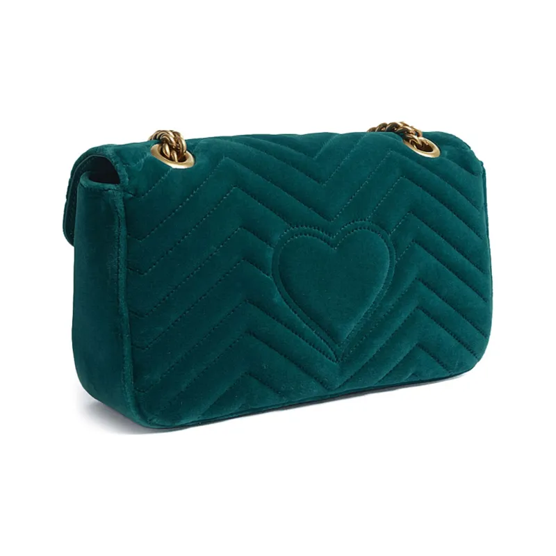 GUCCI GG Marmont Quilted Velvet Chain Shoulder Bag Crossbody Bag Small Size Women's Dark Green-1