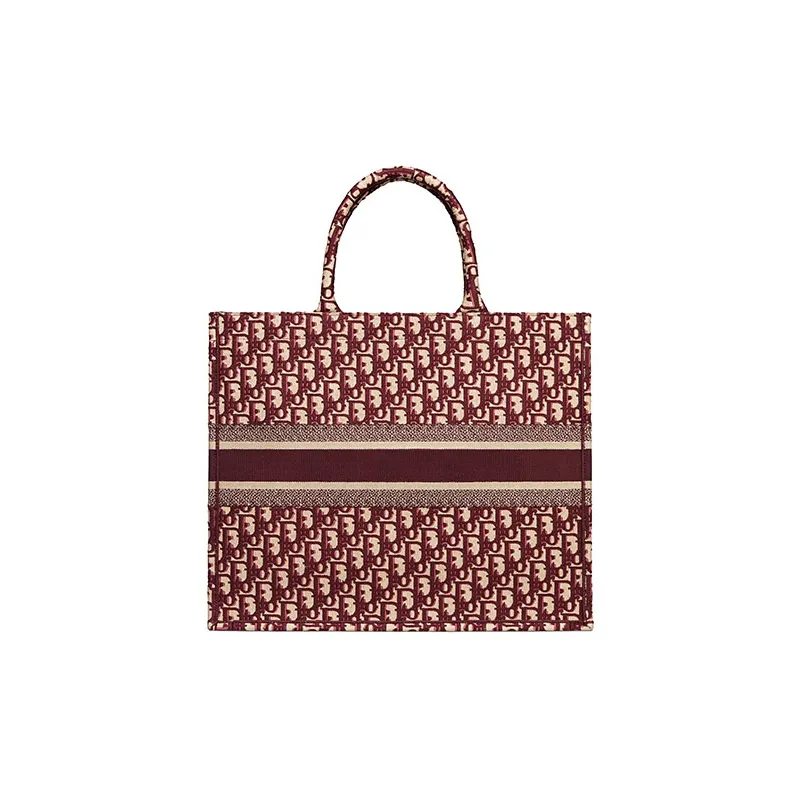 DIOR BookTote Embroidery Tote Handbag One Shoulder Handbag Large Size Women's Burgundy-2