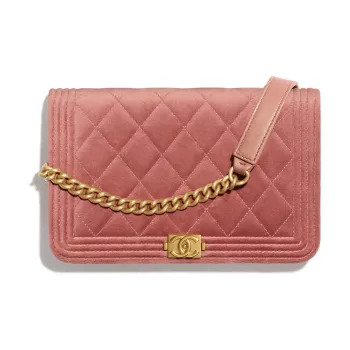 CHANEL Velvet Shoulder Bag Women's Pink