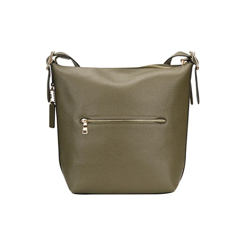COACH Leather One Shoulder Crossbody Bucket Bag Medium Size Women's Olive Green-2