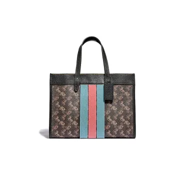 COACH Field Canvas Tote Bag Crossbody Bag Handbag Large Size Women's Black With Blue And Red Stripes