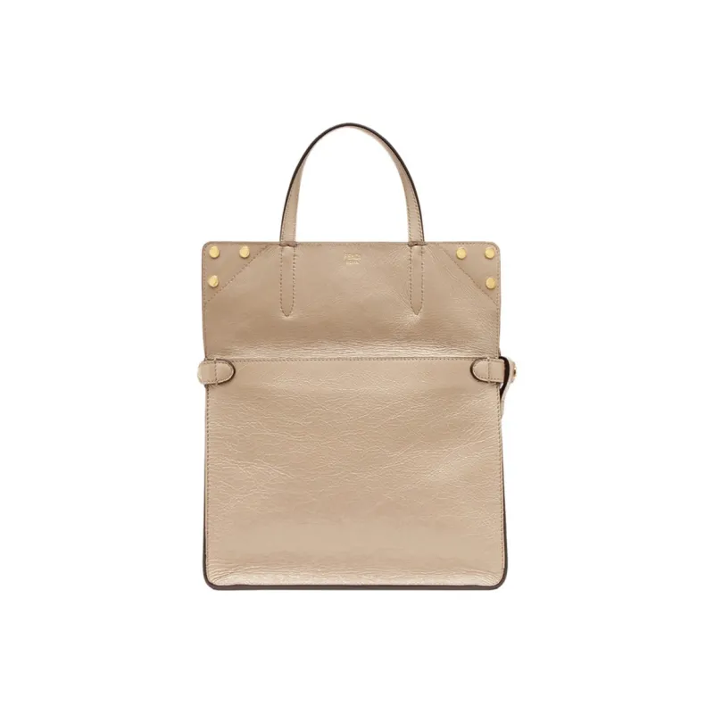 FENDI Lambskin Patchwork Suede Tote Bag Shopping Bag Crossbody Handbag Shoulder Bag Medium Size Women's Gold-3