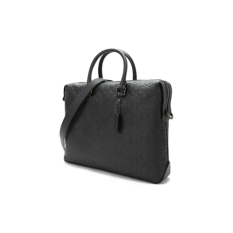 COACH Leather Tote Bag Shopping Bag Briefcase Crossbody One Shoulder Handbag Large Size Men's Black-1