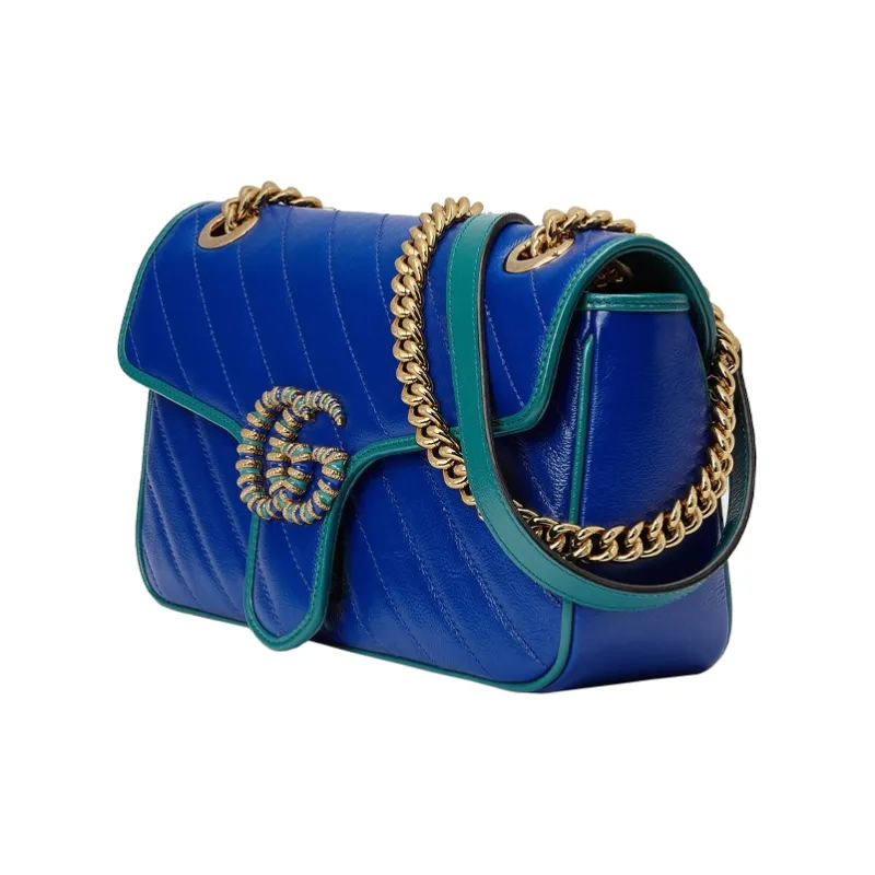 GUCCI GG Marmont Quilting Leather Shoulder Bag Crossbody Bag Small Size Women's Blue/Sapphire Green-1