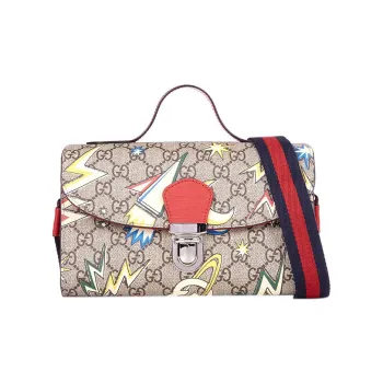 GUCCI Canvas With Leather Messenger Bag Crossbody Bag Handbag Shoulder Bag Regular Kids' Ebony/Red/Multicolor
