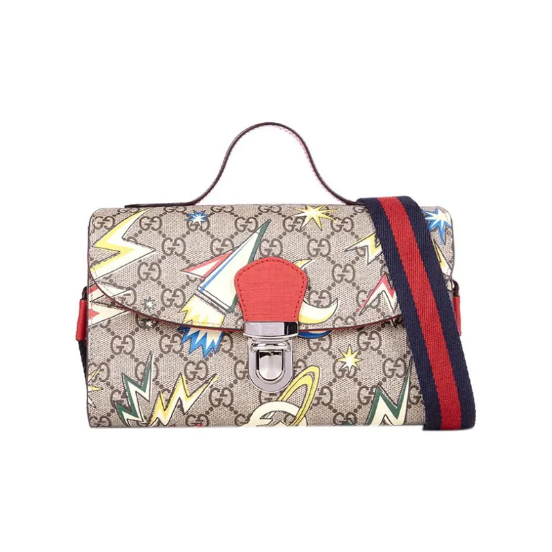 GUCCI Canvas With Leather Messenger Bag Crossbody Bag Handbag Shoulder Bag Regular Kids' Ebony/Red/Multicolor-0
