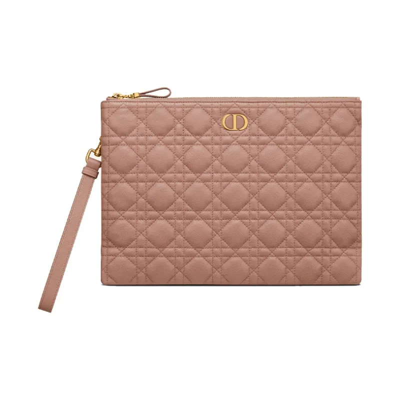 DIOR Caro Cow Leather Coin Purse Clutch Women's Rose Pink-0