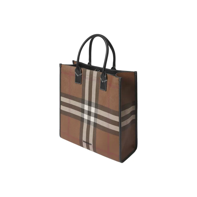 Burberry Leather Tote Bag Shopping Bag Shoulder Bag Crossbody Bag Handbag Men's Brown-4