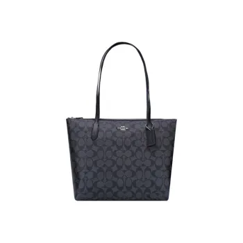 COACH Zip Top Tote PVC With Skin Tote Bag Shopping Bag Shoulder Bags Women's Black Gray Color