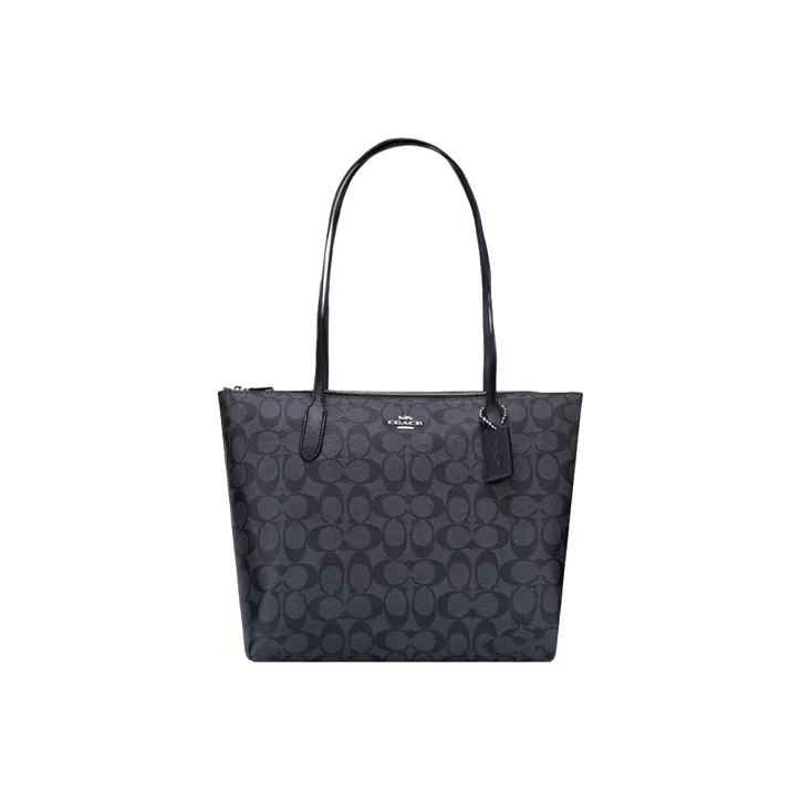 COACH Zip Top Tote PVC With Skin Tote Bag Shopping Bag Shoulder Bags Women's Black Gray Color-0