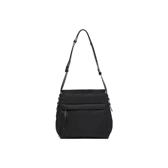 PRADA Hobo Fabric With Leather Shoulder Bag Crossbody Bag Women's Black-2