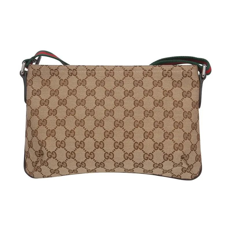 GUCCI Canvas With Leather Messenger Bag Shoulder Bag Crossbody Bag Unisex Ebony & Brown-2