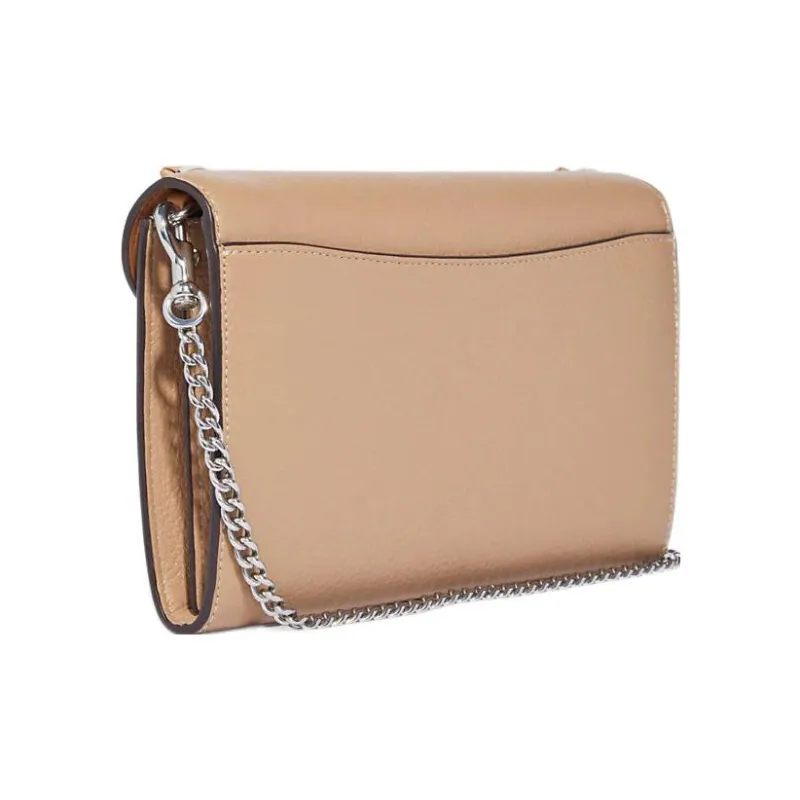 COACH Pebbled Leather Envelope Bag Crossbody Bags Small Size Women's Milk Tea Beige-1
