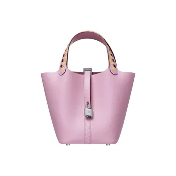 HERMES Picotin Cow Leather Handbag Basket Bag Bucket Bag Women's Brocade Gourd Purple
