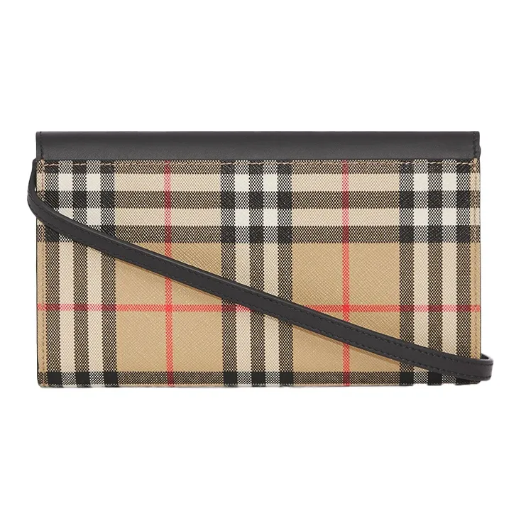 Burberry Vintage Leather With Fabric Shoulder Bag Crossbody Bag Women's Beige & Black-3