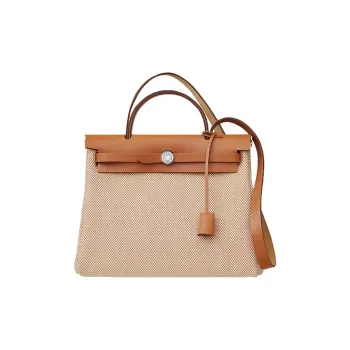 HERMES Herbag Zip Canvas With Leather Handbag Shoulder Bag Crossbody Bag Unisex Beige/Natural Color