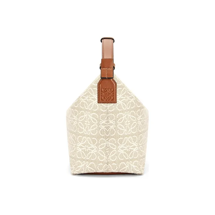 LOEWE CubiAnagram Fabric With Cow Leather Lunch Bag, One Shoulder Handbag Medium Size Women's Ecru/Umber-2