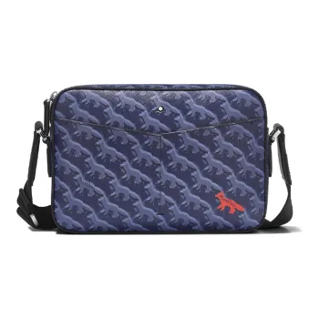 MONTBLANC Maison Kitsune Collaboration Leather Messenger Bag Shoulder Bag Crossbody Bag Men's Blue