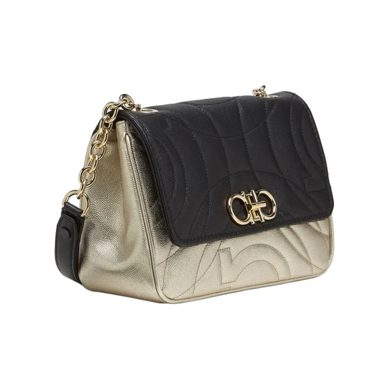 FERRAGAMO GANCINI Quilting Cow Leather Flap Bag, Shoulder Bag, Crossbody Bag Women's Gold-1
