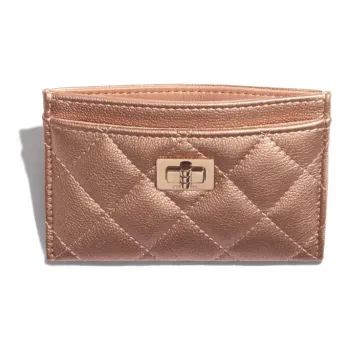 CHANEL 2.55 Cow Leather Card Holder Women's Red Copper