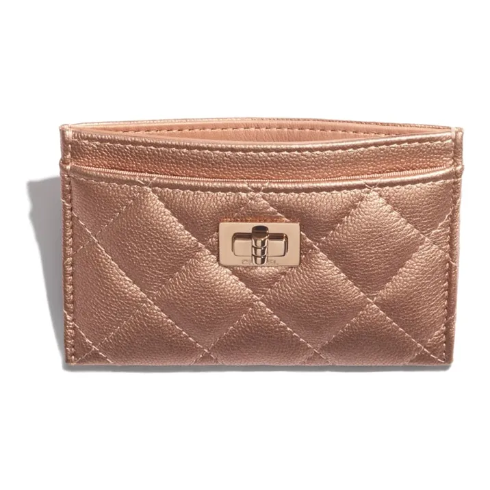 CHANEL 2.55 Cow Leather Card Holder Women's Red Copper-0