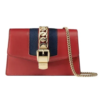 GUCCI Sylvie Leather Shoulder Bag Crossbody Bag Extra Mini Women's Red