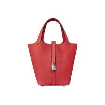 HERMES Picotin Lock Calfskin Basket Bag Bucket Bag 18 Women's Dujuan Red