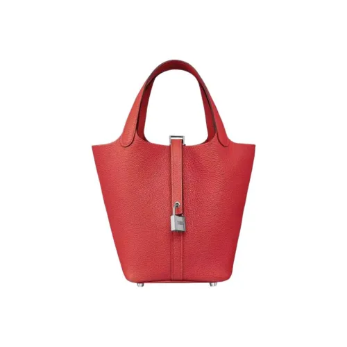 HERMES Picotin Lock Calfskin Basket Bag Bucket Bag 18 Women's Azalea Red