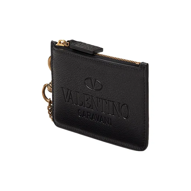 Valentino Calfskin Card Holder Men's Black-1