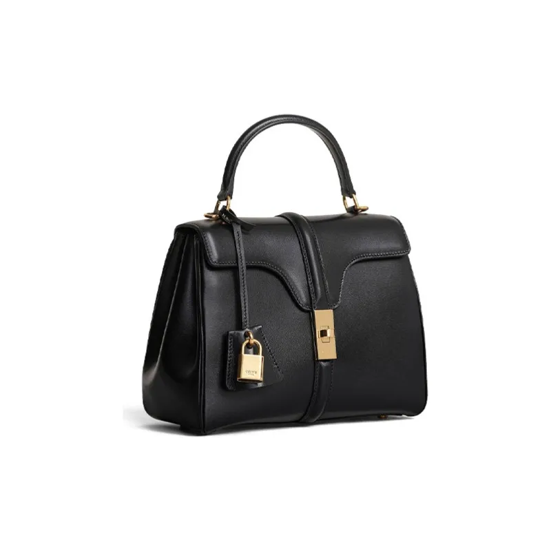 CELINE 16 Satin Cow Leather Handbag, Shoulder Bag Trumpets Women's Black-1