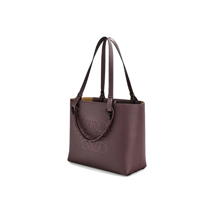 LOEWE Anagram Calfskin Tote Bag Shopping Bag Shoulder Bag Handbag Small Size Women's Plum-3