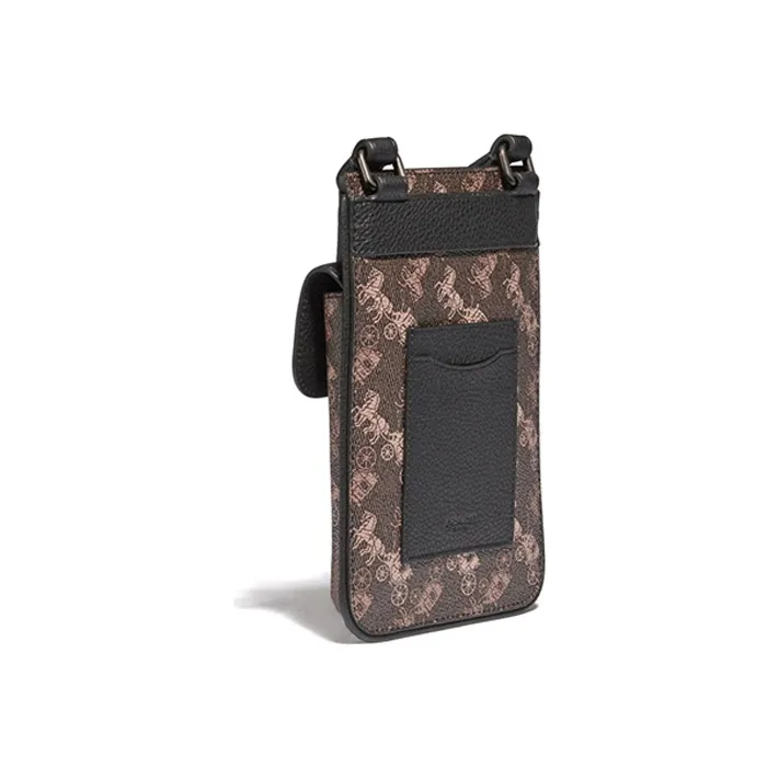 COACH Hybrid Leather Cell Phone Pouch, Crossbody Bag Trumpets Men's Brown-1