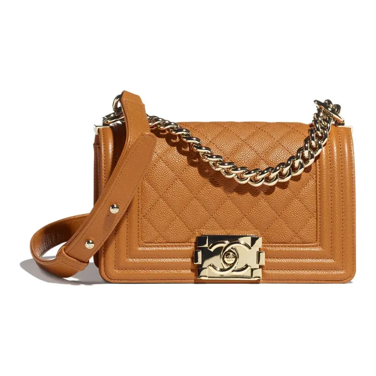 CHANEL Leboy Grain Embossed Calfskin With Caviar Cow Leather Shoulder Bag, Crossbody Bag Trumpets Women's Brown-0