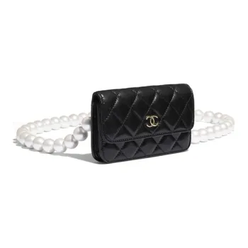 CHANEL Sheepskin Shoulder Bag Women's Black