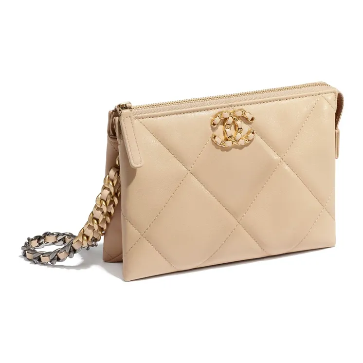 CHANEL Goatskin Clutch Trumpets Women's Beige-1