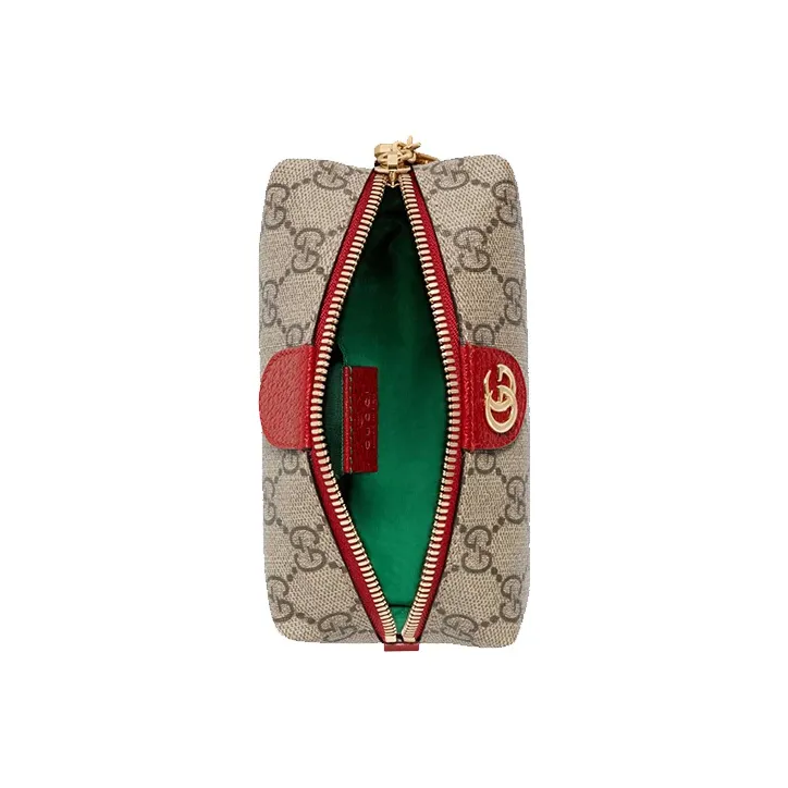 GUCCI Ophidia Canvas With Leather Clutch Makeup Bag Toiletry Bag Medium Size Women's Ebony/Red-3