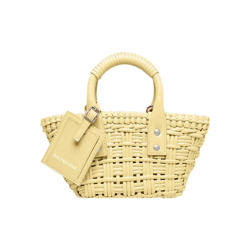 Balenciaga BISTRO Cotton Basket Bag Crossbody Bag Shoulder Bag Women's Light Yellow-0